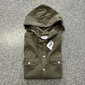 American Eagle Long Sleeve Hoodie Shirt Mens M Olive Green Super Soft Button Up